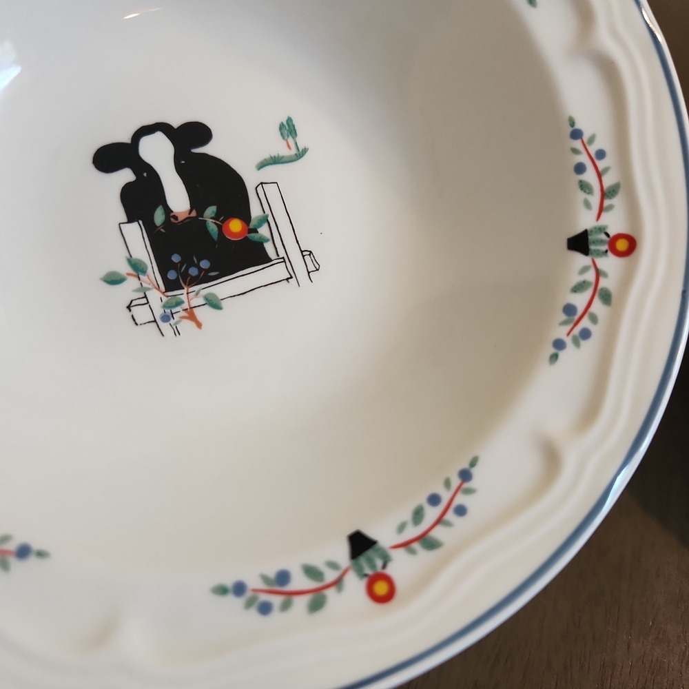 Vintage Oneida Farm Friends Cow Ceramic Stoneware Soup Bowls Farmhouse Kitchen - Picture 8 of 16